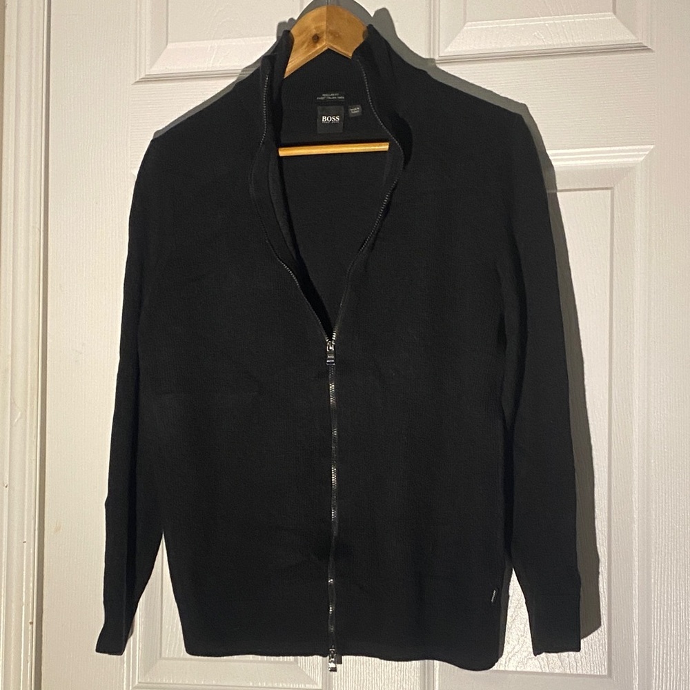Boss Men's Black Zip-Up Sweater